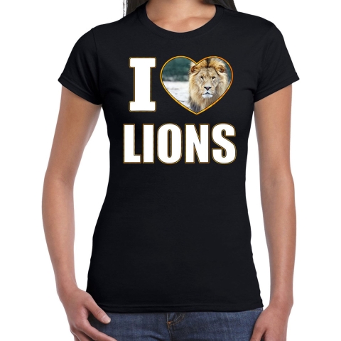 I love lions t-shirt met dieren foto van een leeuw zwart voor dames XL -