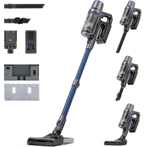 Olvy Steelstofzuiger Draadloos - Met Dweilfunctie - 5 Zuigniveaus - Vacuum Cleaner - Draadloze Snoerloze Stofzuiger - Zonder Zak - Op Accu - 350W - 35Kpa - Kruimeldief