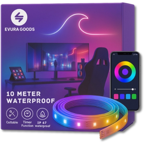 Evura Goods - LED Strip 10 meter - Waterproof IP67 - RGB - met afstandsbediening&app - dimbaar - tuinverlichting - binnenverlichting