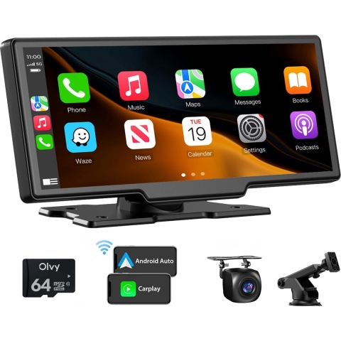 Olvy Carplay Scherm PRO - Geschikt voor Apple&Android - 10.26 Inch - Navigatiesysteem Auto - Incl. Achteruitrijcamera - Draadloos - Touchscreen - Universeel - Multimedia Autoradio
