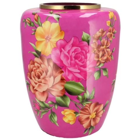 Vaas Flower Bouquet - fuchsia roze - metaal - D33 x H45 cm - bloemenvaas -