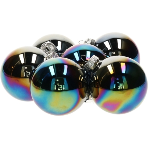 12x stuks glazen kerstballen zwart parelmoer 8 cm glans -