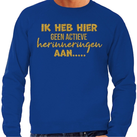 Apres ski sweater heren - geen actieve herinnering - blauw - glitter goud - wintersport - skieen 2XL -