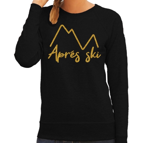Apres ski sweater dames - Apres ski - bergen - zwart - glitter goud - wintersport XL -