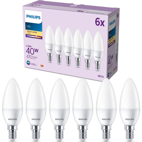 Philips LED 9290035411 LED-lamp Energielabel F (A - G) E14 Kaars 4.9 W = 40 W Warmwit (Ø x l) 35 mm x 106 mm 6 stuk(s)