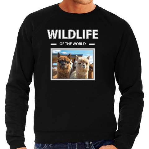 Alpaca sweater / trui met dieren foto wildlife of the world zwart voor heren L -