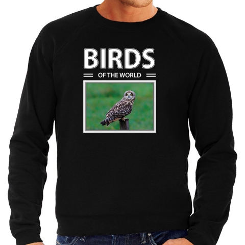 Velduilen sweater / trui met dieren foto birds of the world zwart voor heren 2XL -
