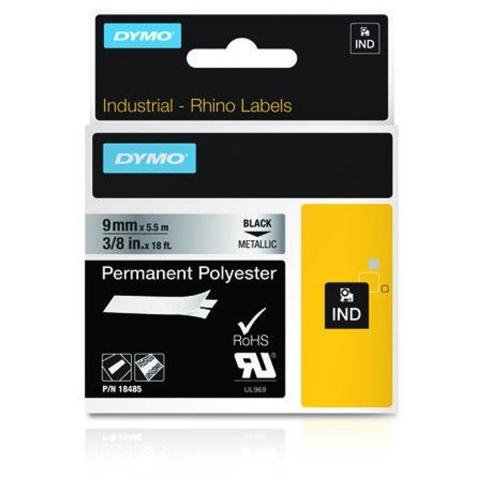 Labeltape DYMO IND RHINO 18485 Polyester Tapekleur: Metallic Tekstkleur:Zwart 9 mm 5.5 m