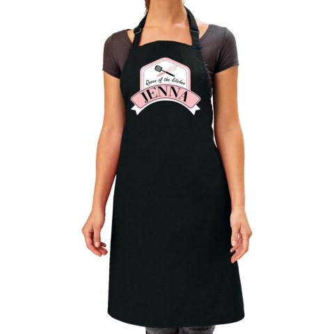 Naam cadeau Jenna - Queen of the kitchen schort zwart - keukenschort cadeau -