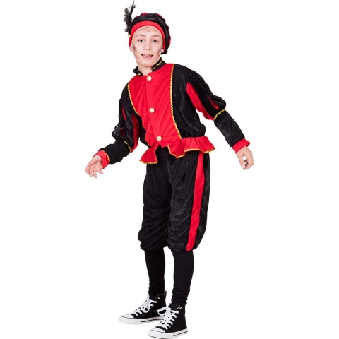 Piet verkleed kostuum 3-delig - rood/zwart - polyester - pietenpak voor kinderen 4-6 jaar -
