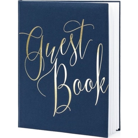 Gastenboek - donkerblauw/goud - 20 x 25 cm - 22 blz - bruiloft - jumileum - receptieboek -