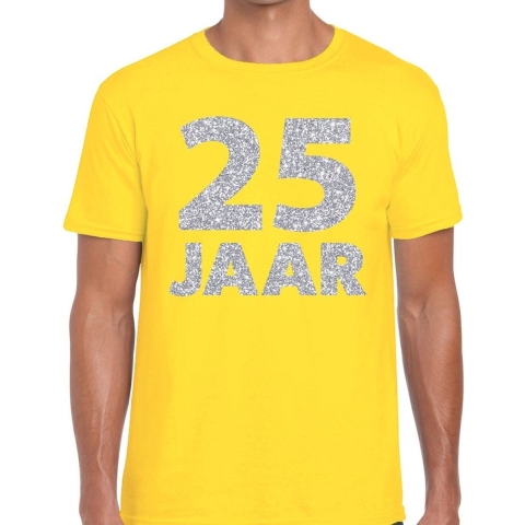25 jaar zilver glitter verjaardag/jubilieum shirt geel heren 2XL -