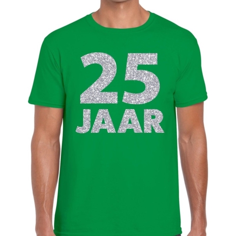25 jaar zilver glitter verjaardag/jubilieum shirt groen heren 2XL -