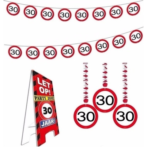 30 jaar stopbord versiering set extra vol - verjaardag - feestartikelen -