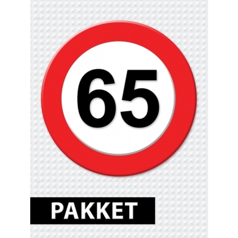Verkeersbord 65 jaar feestartikelen pakket -