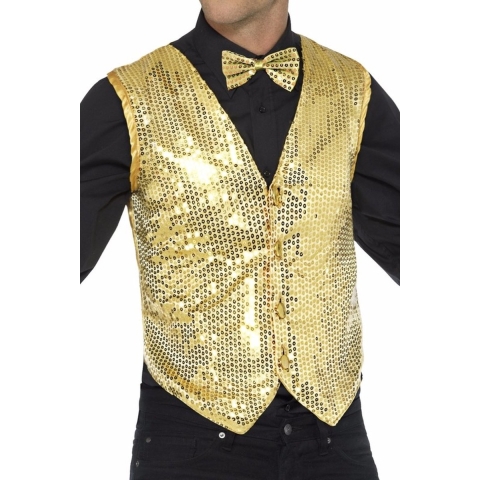 Carnavalkleding verkleed Pailetten Gilet/vestje - goud - Heren - Polyester 56-58 (XL) -
