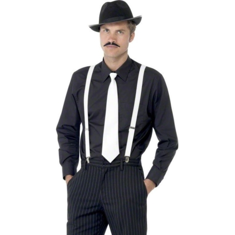 Gangster verkleedkleding set voor heren - hoed - bretels - stropdas -