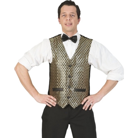 Verkleed gilet - goud/zwart - voor heren - glamour/gala verkleedkleding 52-54 (L/XL) -