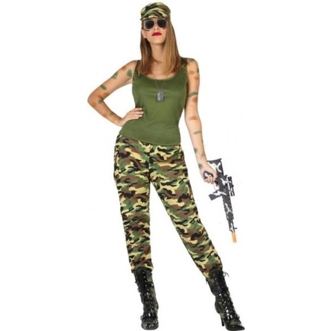 Verkleed kostuum - militair/soldaat kostuum/pak - camouflage - dames - carnavalskleding XL (42-44) -