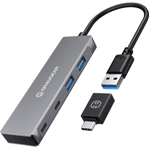GrauGear G-HUB2A2C-AC USB 3.2 Gen 1-hub 4 poorten Zilver