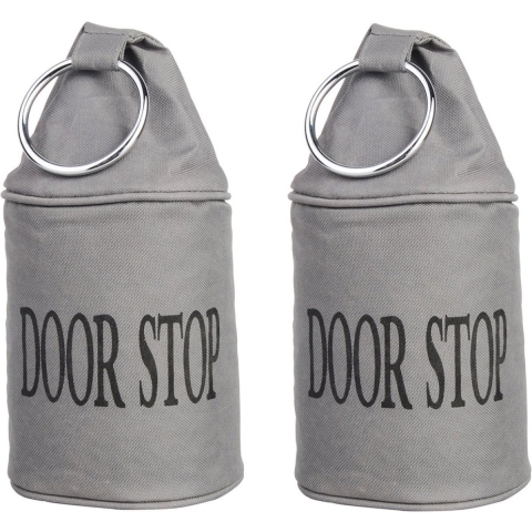 2x Canvas deurstopper grijs met ring - H15 cm - Deur vastzetter - Deurstop 2,7 kg -