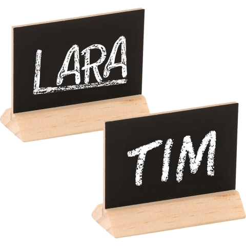 Mini krijtbordje op voet - Set van 20x stuks - hout - 6 cm - schrijfbordje - naambordje - bruiloft t -