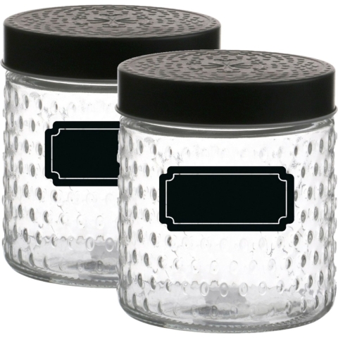 Voorraadpot/bewaarpot Roma - 4x - 500 ml - glas - zwart - incl. etiketten -