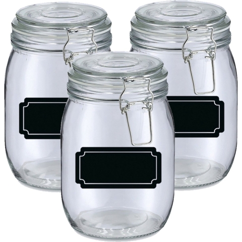 Weckpotten/inmaakpotten - 6x - 1L - glas - met beugelsluiting - incl. etiketten -