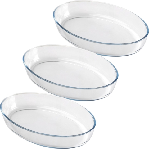 Chef Traiteur Ovenschaal van borosilicaat glas - 3x - ovaal - 4 Liter - 40 x 27 x 7 cm -