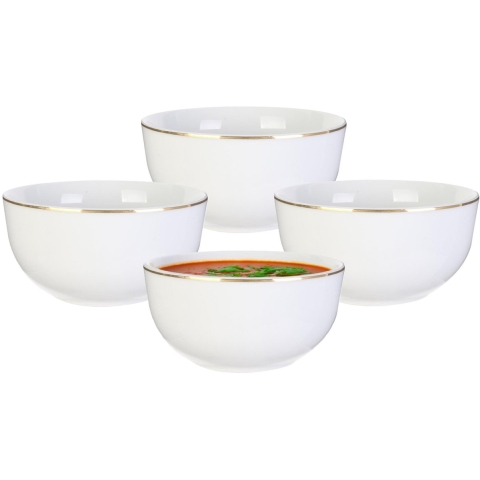 Kommetje/serveer schaaltje - 4x - wit met gouden rand - D14 x 7 cm - porselein - soepkommen -