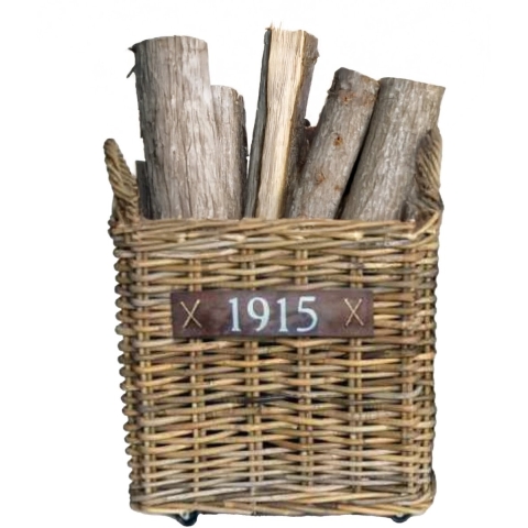 Haardmand - op wieltjes - bruin - 40 x 40 x 42 cm - rotan - gevlochten riet - mand -