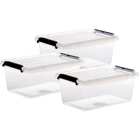 5Five opberg kist met deksel - 3x - Clip Box - 4,5 liter - 29 x 20 x 12 cm - kunststof - transparant -