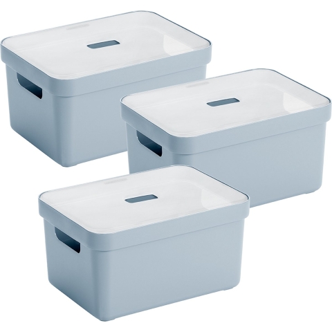 Sunware opbergbox met deksel - 3x - Sigma Home - kunststof - 13 liter - lichtblauw - opberg dozen -