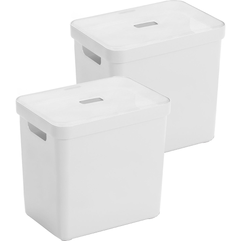 Sunware opbergbox met deksel - 2x - Sigma Home - kunststof - 25 liter - wit - opberg dozen -