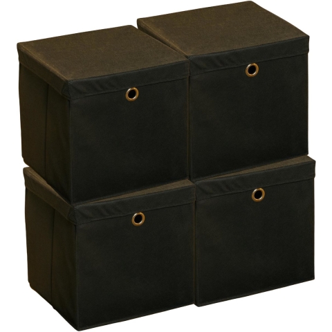 HI Opbergmand - 4x - zwart - 30 x 30 cm - kunststof - met deksel -