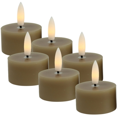 Countryfield LED theelichtjes/waxinelichtjes - 6x st - beige - D4 x H5,2 cm - met timer -