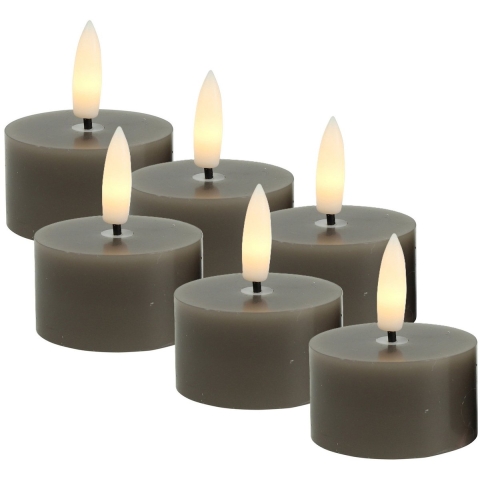 Countryfield LED theelichtjes/waxinelichtjes - 6x st - grijs - D4 x H5,2 cm - met timer -