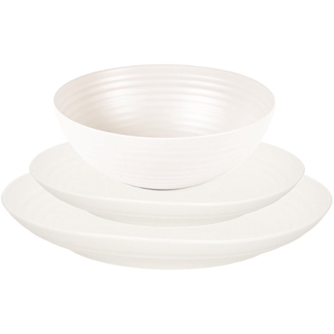 Plasticforte camping borden set - creme wit - kunststof - 3 soorten - 24x stuks onbreekbaar servies -