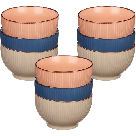 Kommetjes/serveer schaaltjes - 9x stuks - Mistique - porselein - D14 x H8 cm - 3 kleuren -