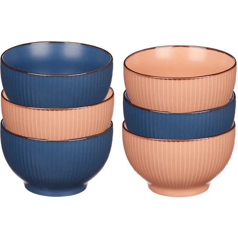 Kommetjes/serveer schaaltjes - 6x stuks - Mistique - porselein - D14 x H8 cm - 2 kleuren -