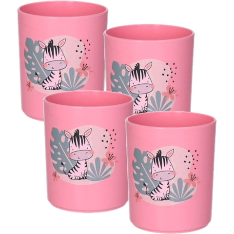 Plasticforte Drinkbekers - 12x - kunststof - 350 ml - roze - zebra - kinderen - camping -