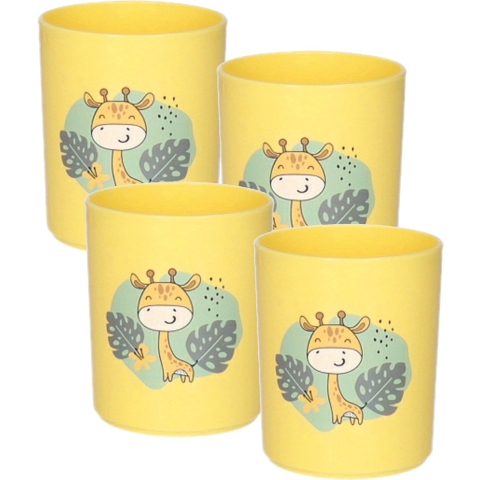 Plasticforte Drinkbekers - 12x - kunststof - 350 ml - geel - giraf - kinderen - camping -