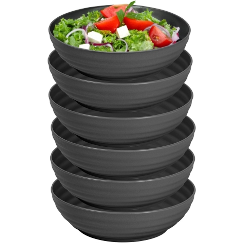 Rond bord/camping - 12x - schaaltje/diep bord - D19 cm - zwart - kunststof - onbreekbaar servies -