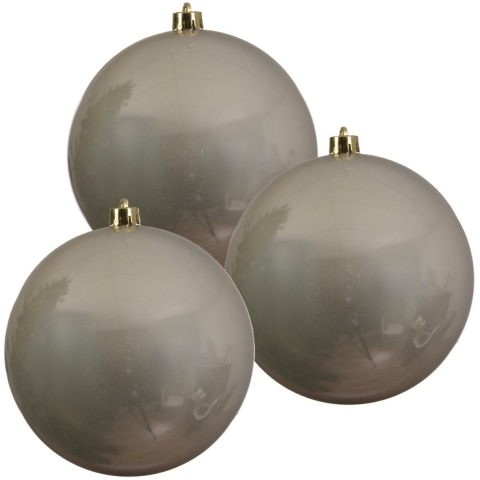 Decoris Kerstbal - 3x - licht parel/champagne - groot - 20 cm - kunststof - glans -