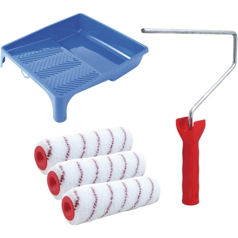 Sorex Verfrollers schilderen set - met beugel en verfbak - 3x anti spat rollers - breedte 25 cm -