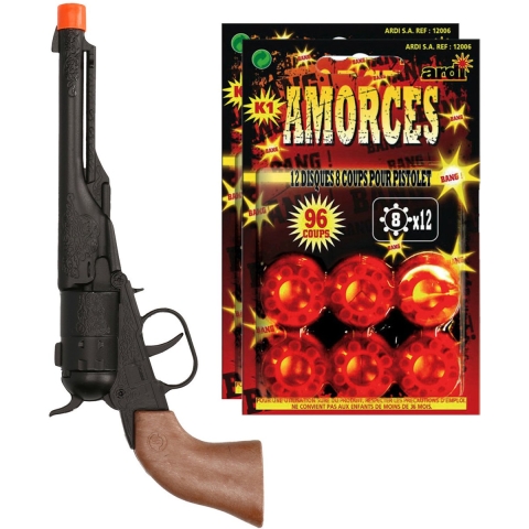 Speelgoed Revolver/pistool met plaffertjes voor een cowboy - metaal - 192 shots - verkleed spullen -
