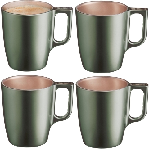 Koffiemokken Monaco - 4x stuks - Hard Glas - groen - 250 ml - 9 cm - Flashy metallic finish -