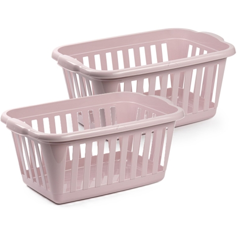 Wasmand - 2x - roze - kunststof - 40 liter - 60 x 40 x 26 cm - manden voor wasgoed - huishouden -