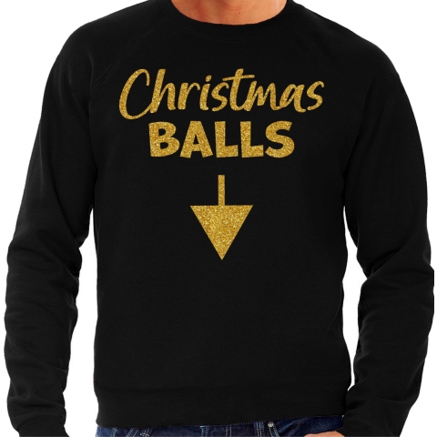 Foute Kersttrui voor heren - Christmas balls - zwart - glitter goud - Kerstfeest 2XL -