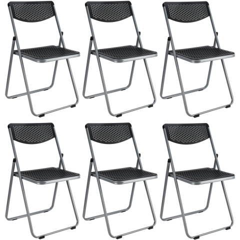 Klapstoel voor buiten/binnen - 6x - zwart - 48 x 82 cm - stevig kunststof - Bijzet stoelen - Vouwsto -